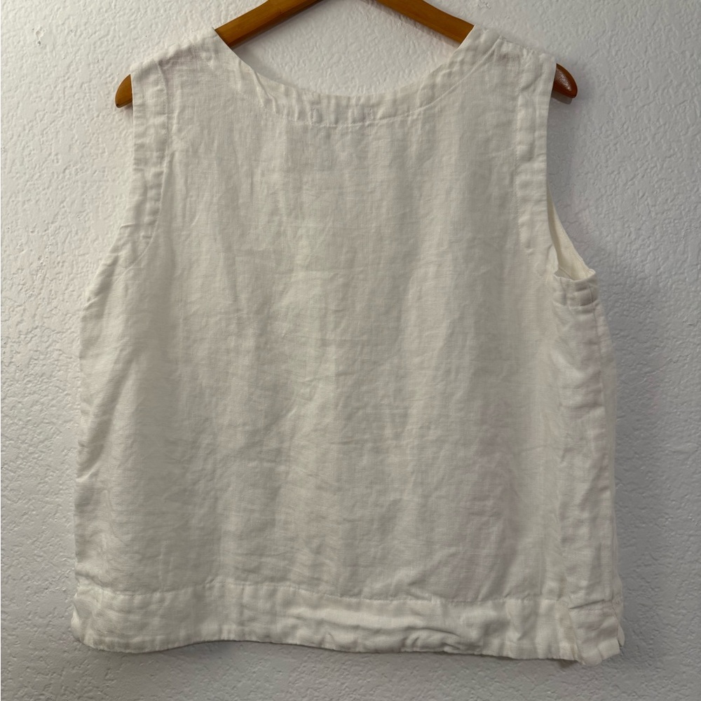 Cut Loose Women’s White Linen Tank Top Sleeveless Boxy Shirt Made in USA, Size L - Picture 2 of 7